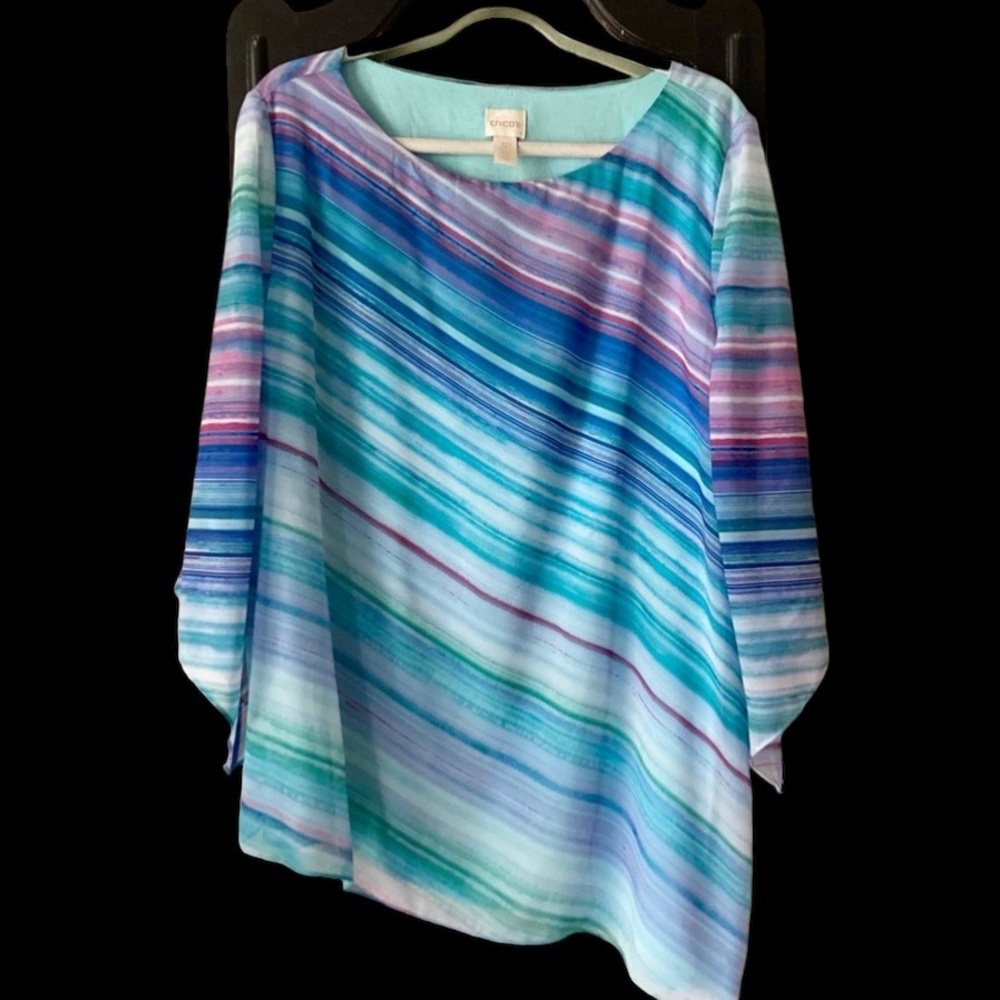 Chico's Blue Teal Purple Striped Tunic